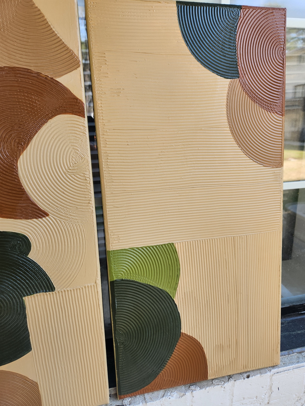 Modern Triptych Circle Panel Wall Art in Green, Brown, Tan - Picture 5 of 9
